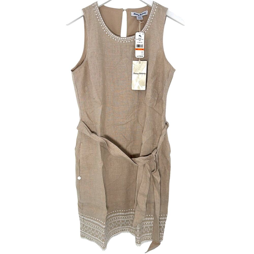 Tommy Bahama Natural Linen Two Palms Embroidered Linen Shift Dress Size S - Picture 5 of 10